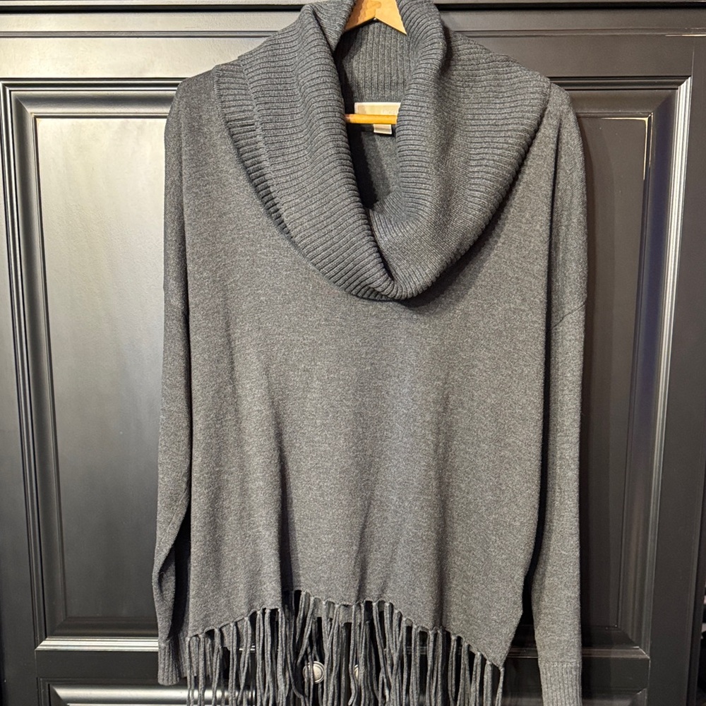 Michael Kors Gray Cowl Neck Fringe Sweater